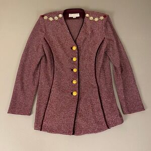 St. John Collection‎ Embellished Knit Blazer Size 6 Burgundy w/ Gold Buttons